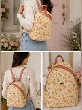 Floral Print Backpack and Pouch Set